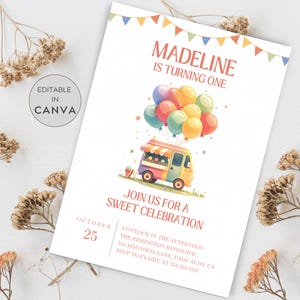 Editable Ice Cream Birthday Invitation Template, Colorful Ice Cream Truck Invitation, Boy Girl Ice Cream Party, Sweet Invite, Summer Invite