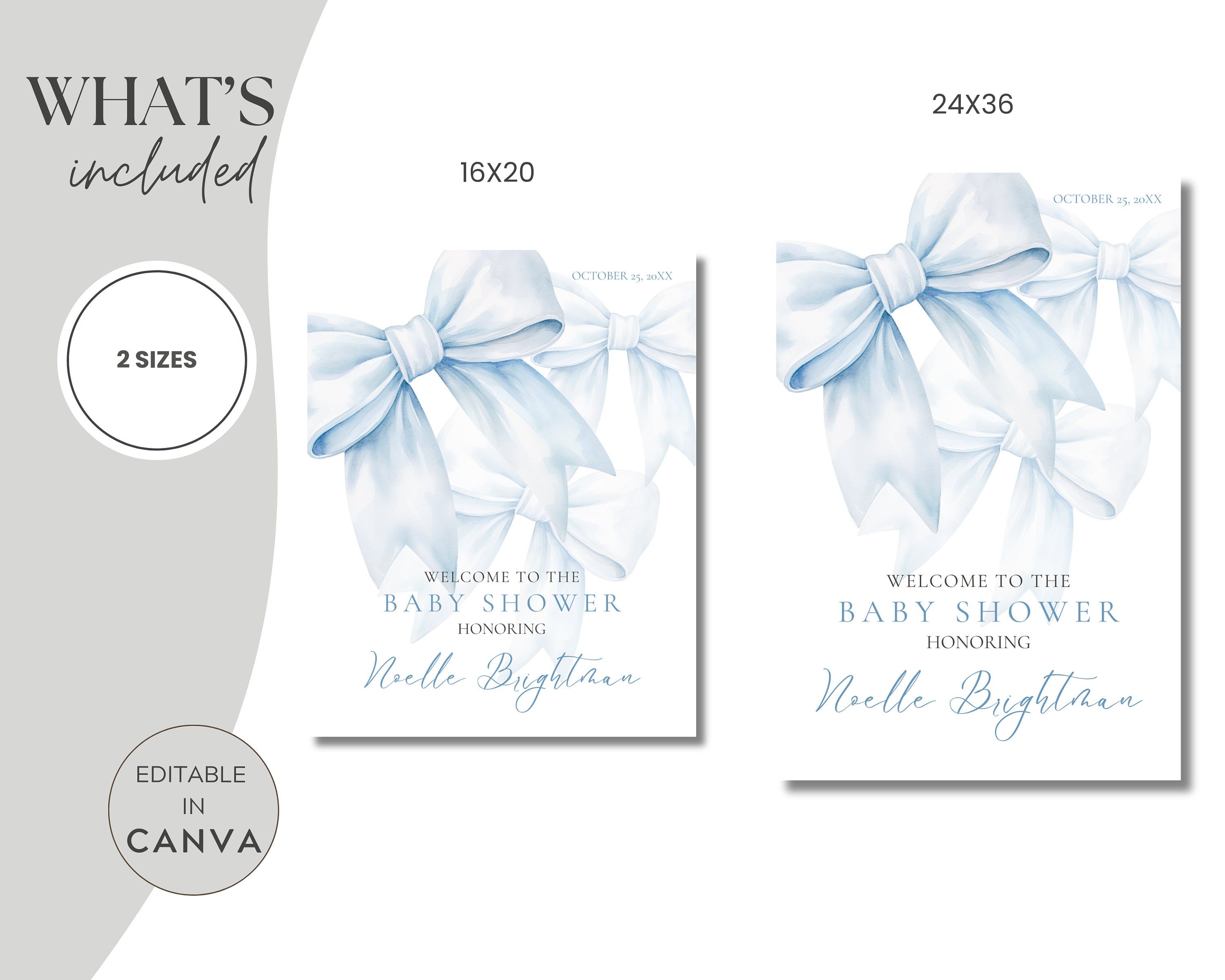 Editable Baby Boy Shower Welcome Sign | Blue Bow Baby Shower | Coquette ...