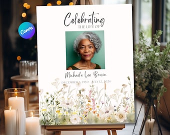 Funeral Welcome Sign Wildflowers | Celebration of Life Sign | In Loving Memory Sign | Funeral Memorial Sign Printable | Editable Template