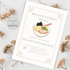 Editable Ramen Birthday Party Invitation, Ramen Party, Ramen Restaurant, Rakken Ramen, Ramen Invitation, Ramen Birthday, Ramen Theme Party