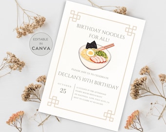Editable Ramen Birthday Party Invitation, Ramen Party, Ramen Restaurant, Rakken Ramen, Ramen Invitation, Ramen Birthday, Ramen Theme Party