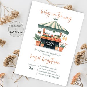Editable Locally Grown Invitation, Farmers Market Baby Shower Invite, Gender Neutral Baby Shower, Locally Grown Baby Shower Invite