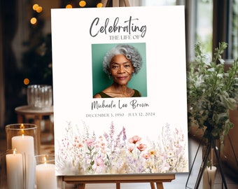 Funeral Welcome Sign Wildflowers | Celebration of Life Sign | In Loving Memory Sign | Funeral Memorial Sign Printable | Editable Template