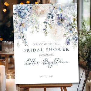 Blue Floral Bridal Shower Welcome Sign, Dusty Blue Bridal Shower Sign, Dusty Blue Bridal Shower Decor, Floral Welcome Sign, Dusty Blue Bride