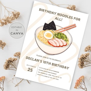 Editable Ramen Birthday Party Invitation, Ramen Party, Ramen Restaurant, Rakken Ramen, Ramen Invitation, Ramen Birthday, Ramen Theme Party
