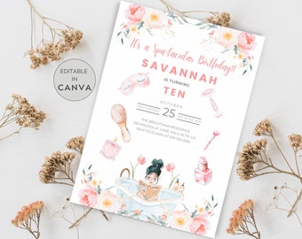 Editable Pamper Party Invitation, Spa Birthday Invite, Tween Spa Party Invitation, Tween Birthday, Girly Invite, Spa Birthday Party Invite