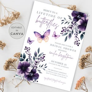 Invito per addio al nubilato &quot;Lifetime of Butterflies&quot;, invito per addio al nubilato &quot;Farfalle&quot;, sposa viola, invito &quot;He Gives Me Butterflies&quot;, modificabile