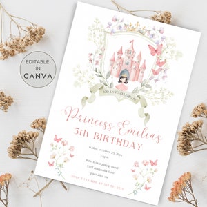 Pink Princess Birthday Invitation, Princess Castle Birthday Party Invite, Printable Invitation, Editable Invitation Template, Crown Birthday