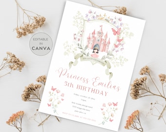 Pink Princess Birthday Invitation, Princess Castle Birthday Party Invite, Printable Invitation, Editable Invitation Template, Crown Birthday