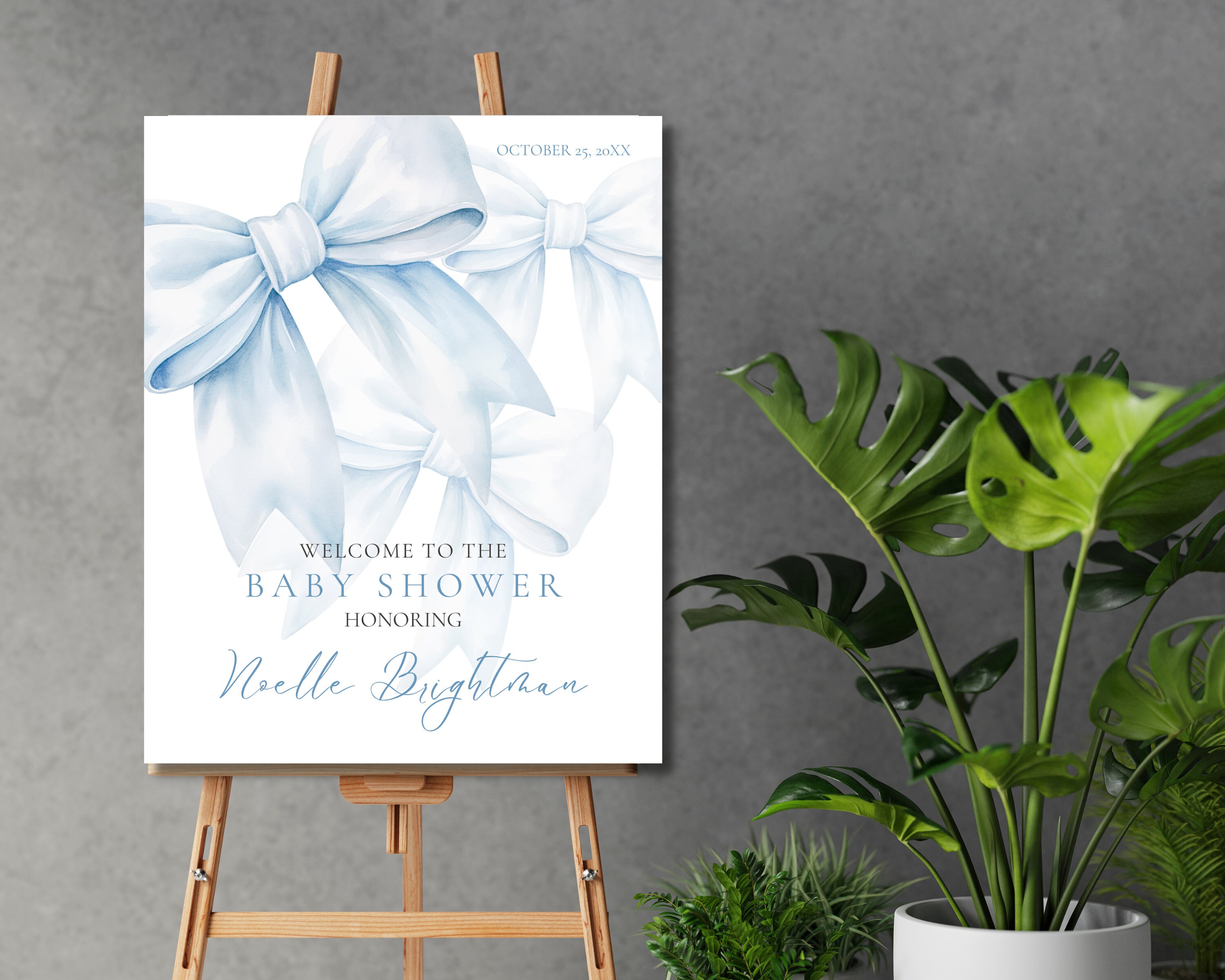 Editable Baby Boy Shower Welcome Sign | Blue Bow Baby Shower | Coquette ...