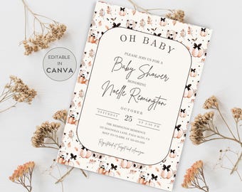 Falling in Love Baby Shower Invitation, Fall Teddy Bear Baby Shower Invite, Autumn Floral Baby Shower Invite, Little Pumpkin Oh Baby Invite