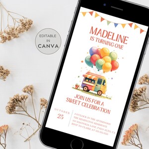 Ice Cream Truck Evite Birthday, Colorful Ice Cream Truck Invitation, Ice Cream Party Evite, Editable Ice Cream Birthday Invitation Template