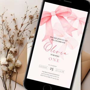 Editable Digital Coquette Invitation | Pink Bow Birthday Evite | Pink Bow Digital Invite | Virtual Invitation | Birthday Girl Pink Bow image 8