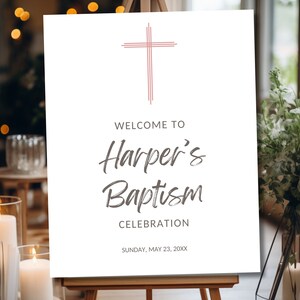 Editable Baby Girl Baptism Welcome Sign, Pink Cross Baptism, Pink Baptism Welcome Sign, Christening Welcome Sign, Communion Welcome Sign