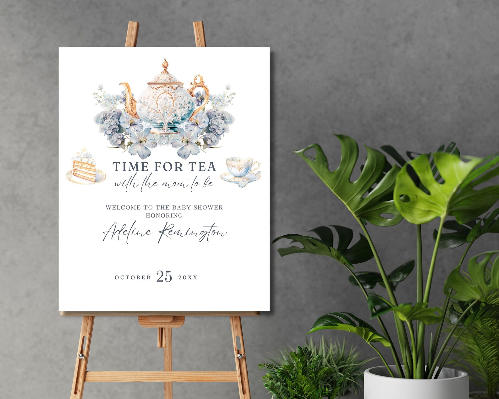 Time For Tea Sign Editable Baby Shower Tea Party Welcome Sign, Gender Neutral, Dusty Blue ...