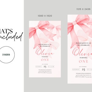 Editable Digital Coquette Invitation | Pink Bow Birthday Evite | Pink Bow Digital Invite | Virtual Invitation | Birthday Girl Pink Bow image 4