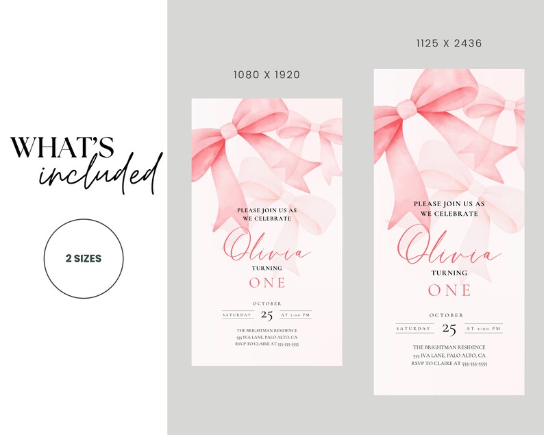Editable Digital Coquette Invitation | Pink Bow Birthday Evite | Pink Bow Digital Invite | Virtual Invitation | Birthday Girl Pink Bow image 4