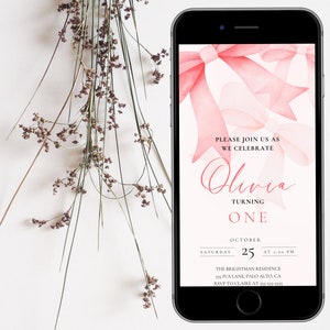 Editable Digital Coquette Invitation | Pink Bow Birthday Evite | Pink Bow Digital Invite | Virtual Invitation | Birthday Girl Pink Bow image 7
