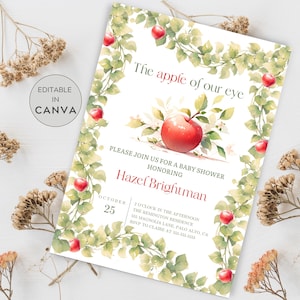Apple Of Our Eye Baby Shower Invitation, Editable Apple Baby Shower Printable Invitation, Fall Baby Shower Invite Template, Apple Vine