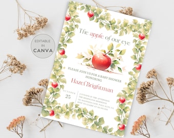 Apple Of Our Eye Baby Shower Invitation, Editable Apple Baby Shower Printable Invitation, Fall Baby Shower Invite Template, Apple Vine