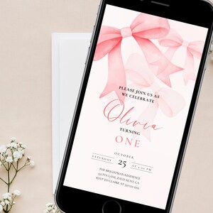 Editable Digital Coquette Invitation | Pink Bow Birthday Evite | Pink Bow Digital Invite | Virtual Invitation | Birthday Girl Pink Bow image 9
