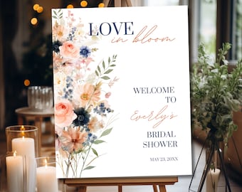 Editable Love in Bloom Bridal Shower Welcome Sign, Wildflowers Bridal Shower Sign Template, Wild Flower Sign, Wildflower Decoration