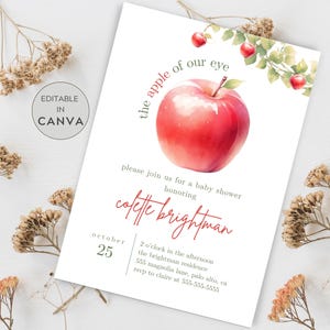 Apple Of Our Eye Baby Shower Invitation, Editable Apple Baby Shower Printable Invitation, Fall Baby Shower Invite Template, Apple Vine