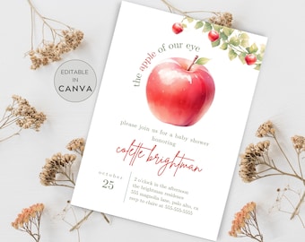 Apple Of Our Eye Baby Shower Invitation, Editable Apple Baby Shower Printable Invitation, Fall Baby Shower Invite Template, Apple Vine