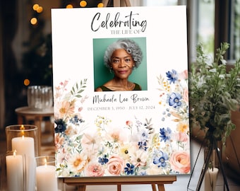 Funeral Welcome Sign Wildflowers | Celebration of Life Sign | In Loving Memory Sign | Funeral Memorial Sign Printable | Editable Template