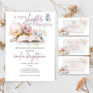 Books Baby Shower Set, Book Themed Baby Shower Invitation Set, Library Shower Invitation, A New Chapter Begins Baby Shower Invitation Bundle