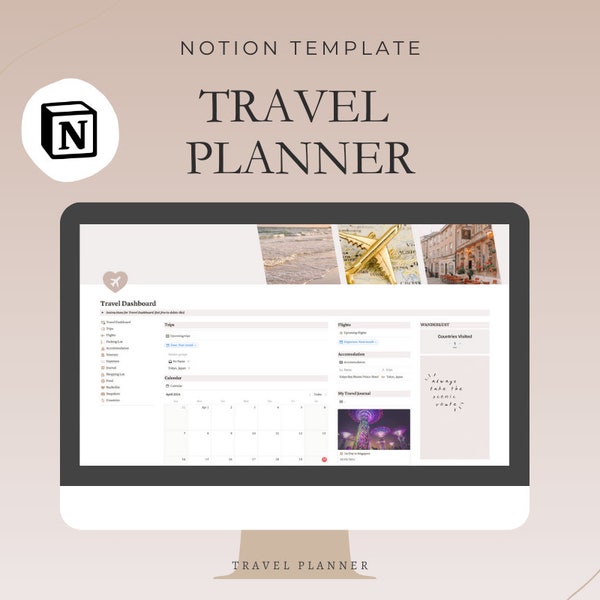 Aesthetic Notion Travel Planner | Digital Planner Template | Unique Gift for Travel Enthusiasts
