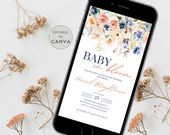 Baby in Bloom Invitation, Wildflowers Baby Shower Invitation, Editable Digital Invitation, Wild Flower Invite, Floral Baby Shower Evite