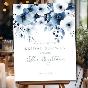 Blue Floral Bridal Shower Welcome Sign, Dusty Blue Bridal Shower Sign, Dusty Blue Bridal Shower Decor, Floral Welcome Sign, Dusty Blue Bride