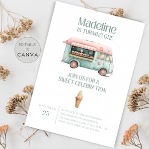 Editable Ice Cream Birthday Invitation Template, Modern Ice Cream Truck Invitation, Boy Girl Ice Cream Party, Sweet Invitation Summer Invite