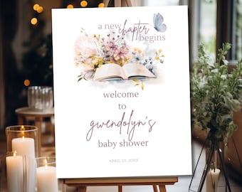 A New Chapter Begins Baby Shower Welcome Sign, Book Themed Baby Shower, Book Welcome Sign, Printable Sign, Storybook Baby Shower Sign