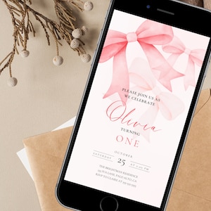Editable Digital Coquette Invitation | Pink Bow Birthday Evite | Pink Bow Digital Invite | Virtual Invitation | Birthday Girl Pink Bow image 6