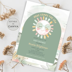 Here Comes the Son Baby Shower Invitation, Editable Here Comes the Son Digital Invite, Here Comes the Sun Boy Baby Shower Invite, Baby Evite