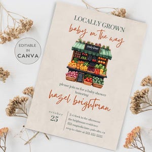 Editable Locally Grown Invitation, Farmers Market Baby Shower Invite, Gender Neutral Baby Shower, Locally Grown Baby Shower Invite