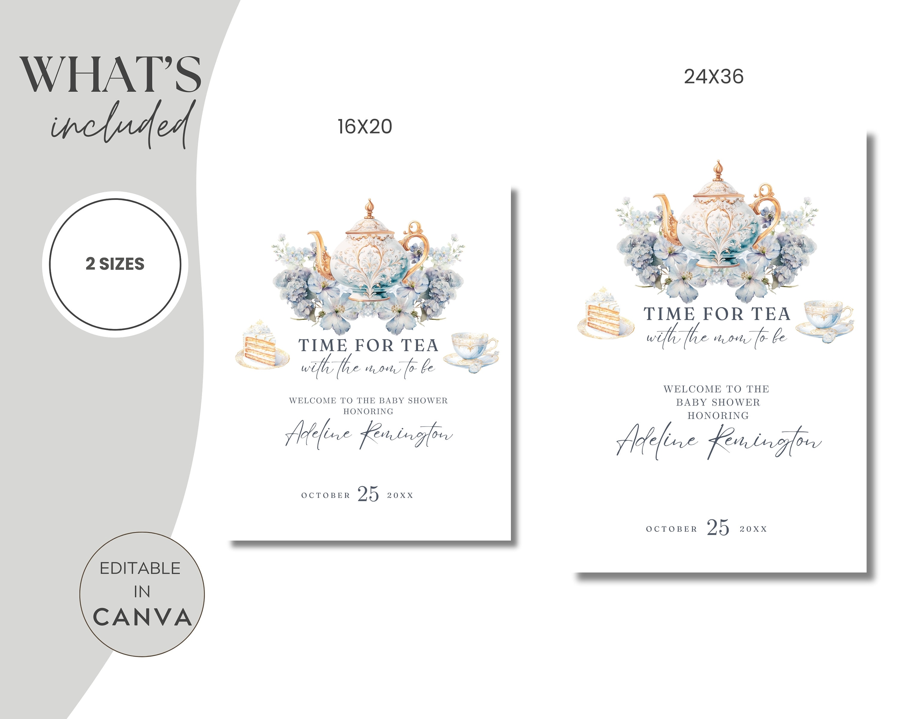 Time For Tea Sign Editable Baby Shower Tea Party Welcome Sign, Gender Neutral, Dusty Blue ...