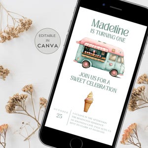 Ice Cream Truck Evite Birthday, Modern Ice Cream Truck Invitation, Ice Cream Party Evite, Editable Ice Cream Birthday Invitation Template