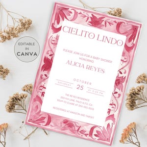 Pink Cielito Lindo Baby Shower Invitation for girl, Pink Mexican Talavera Theme Baby Shower Invite for girl, Baby Shower Invitation for girl