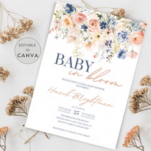 Baby in Bloom Invitation, Wildflowers Baby Shower Invitation, Editable Printable Invitation, Wild Flower Invite, Gender Neutral Baby Shower