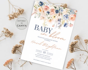 Baby in Bloom Invitation, Wildflowers Baby Shower Invitation, Editable Printable Invitation, Wild Flower Invite, Gender Neutral Baby Shower