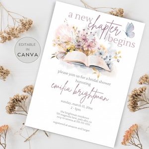 Books Bridal Shower, Book Themed Bridal Shower Invitation Template, Library Shower Invitation, A New Chapter Bridal Shower Invitation