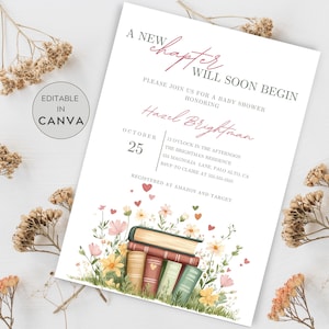 A New Chapter Will Soon Begin Baby Shower Invitation, Books Baby Shower, Book Themed Baby Shower Invitation, Library Shower Invite Template