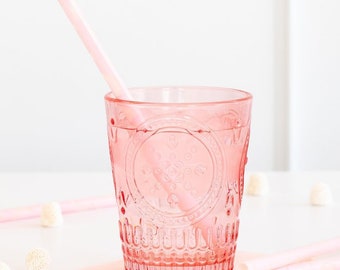 Reusable straws/ Baby pink reusable straws / pink moon and star plastic straw/ durable straw