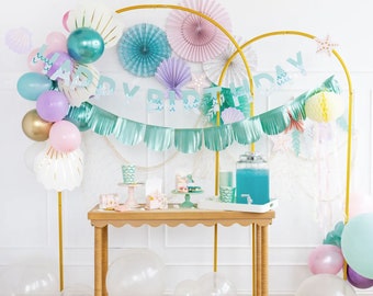 Under the sea fans decoration/ mermaid theme fans/ happy birthday banner/ seashells banner