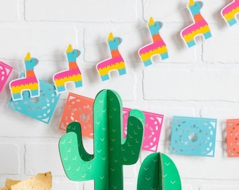Fiesta mini banner set/Mexican theme banner/  Mini Papel Picado Banner, Llama Banner & Confetti Garland