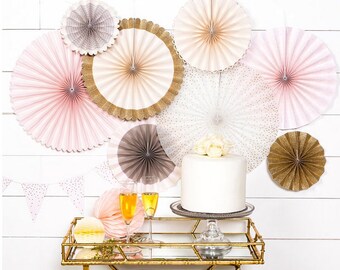 Pink and champange party Pinwheel Backdrop,Paper Rosette backdrop,Wall Covering, Wedding background, Giant paper Flowers, paper fan backdrop