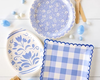 Sweet Floral Lavender plates/ Egg paper plates/ Blue gingham plates/ Table Top Decor | Birthday| Baby Shower | Baby Shower Decorations